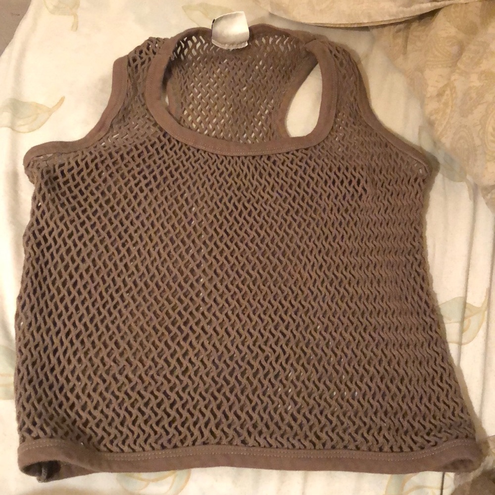 Boohoo Fishnet tank top taupe size L NWOT